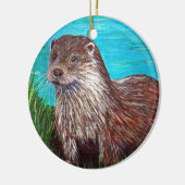 Otter door een rivierschilderij keramisch ornament (Links)