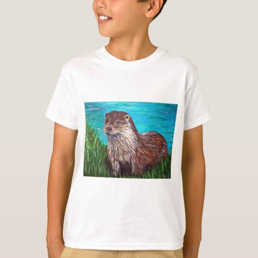 Otter door een rivierschilderij t-shirt (Voorkant)