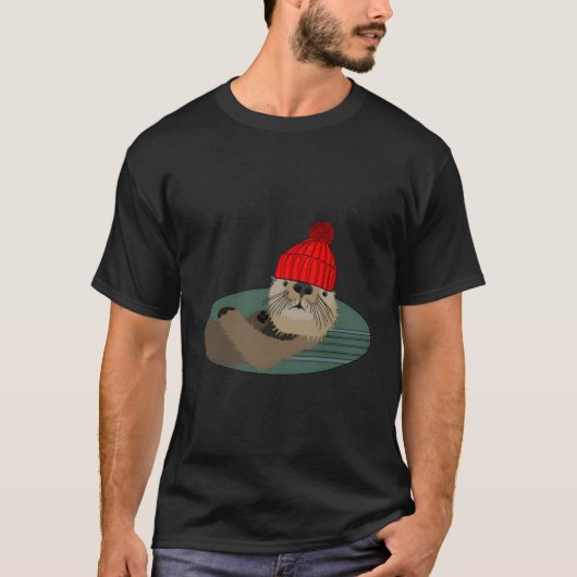 Otter draagt een muts t-shirt (Voorkant)