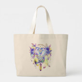 Otter Dreamcatcher Blauw Geel Bloemen Grote Tote Bag (Achterkant)