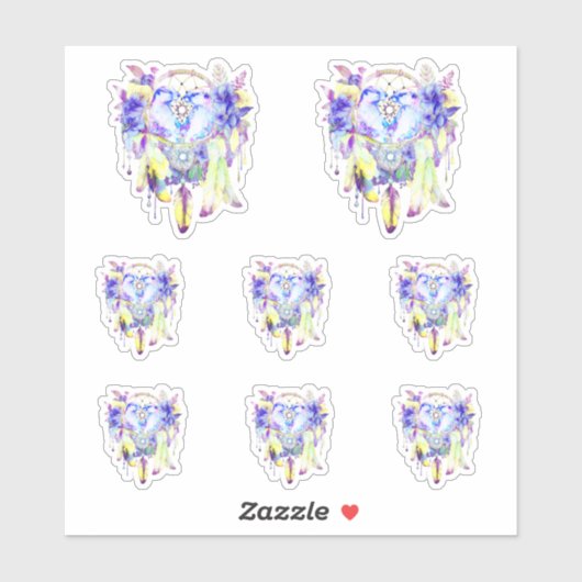 Otter Dreamcatcher Blauw Geel Bloemen Sticker (Vel)