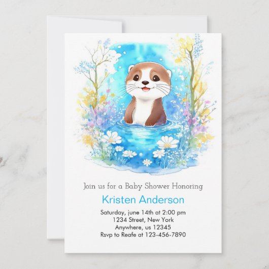Otter Dreamscape Blue Boy Baby shower Kaart (Voorkant)
