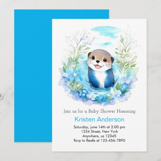 Otter Dreamscape Boy Baby shower Kaart (Voorkant / Achterkant)
