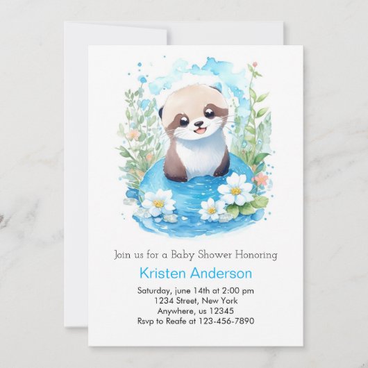 Otter Dreamscape Waterverf Boy Baby shower Kaart (Voorkant)