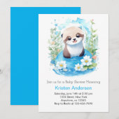 Otter Dreamscape Waterverf Boy Baby shower Kaart (Voorkant / Achterkant)