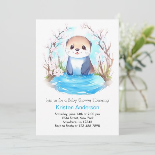 Otter Dreamscape Whimsical Magic Boy Baby shower Kaart (Staand voorkant)