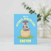 Otter Easter Eggcellent Cartoon otter Easter Egg Feestdagenkaart (Staand voorkant)