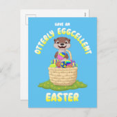 Otter Easter Eggcellent Cartoon otter Easter Egg Feestdagenkaart (Voorkant / Achterkant)