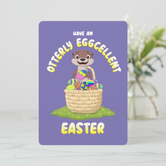 Otter Easter Eggcellent Cartoon otter Easter Egg Feestdagenkaart (Staand voorkant)
