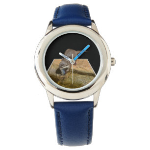 Otter Eating Tasty Fish Kinder Blue Leather Watch Horloge