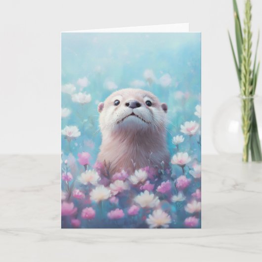 Otter een kijkje door bloemenveld kaart (Voorkant)