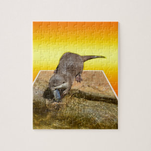 Otter eet smakelijke vis bij zijn vijver, legpuzzel