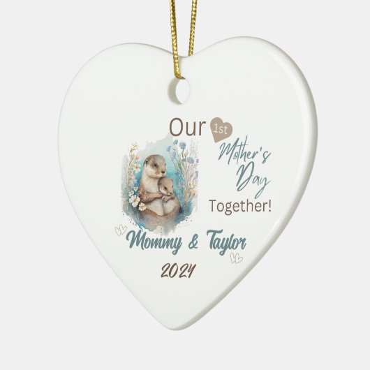 Otter en baby, onze eerste Moederdag Samen Keramisch Ornament (Links)