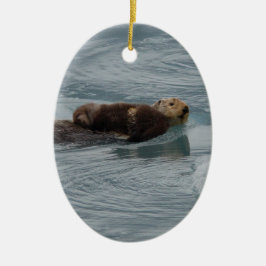 otter en baby van zee keramisch ornament