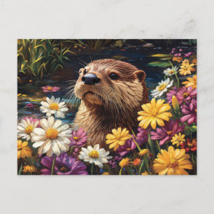 Otter en kleurrijke Wildflowers Spring Briefkaart