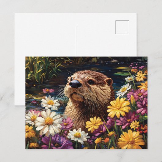 Otter en kleurrijke Wildflowers Spring Briefkaart (Voorkant / Achterkant)