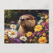 Otter en kleurrijke Wildflowers Spring Briefkaart (Voorkant)