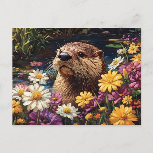 Otter en kleurrijke Wildflowers Spring Briefkaart (Voorkant)