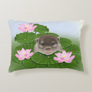 Otter en Lotus Flowers Decoratief Kussen