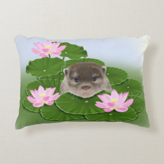 Otter en Lotus Flowers Decoratief Kussen