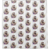 Otter en paarse bloemen douchegordijn (Voorkant)