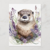 Otter en paarse bloemen Waterverf Briefkaart (Voorkant)