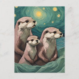 Otter Familie in een Sterrennacht Oceaan Briefkaart