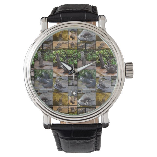 Otter fotocollage, Mannen lederen groot gezichtsho Horloge (Voorkant)