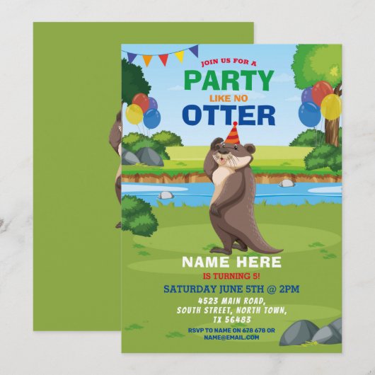 Otter Fun Birthday Party Park Zoo Animal Kaart (Voorkant / Achterkant)
