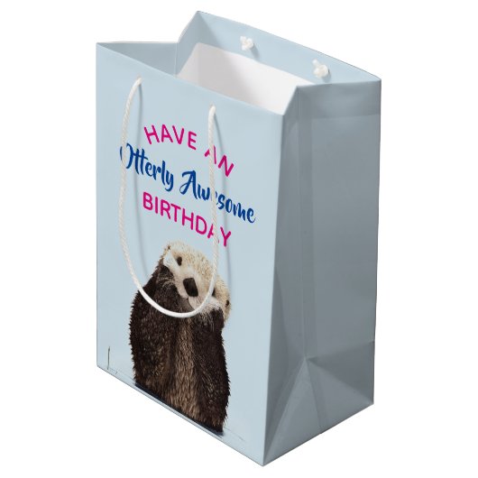 Otter Geweldige verjaardag Schattige Otter Pun Medium Cadeauzakje (Achterkant Gekanteld)