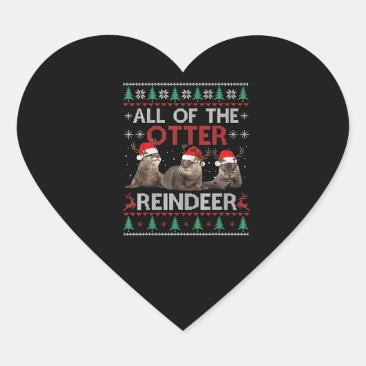 Otter Gift | Alle Otter Reindeer Kerstmis Hart Sticker (Voorkant)