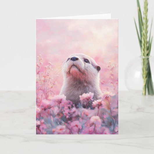 Otter gluren door dromerige bloesems kaart (Voorkant)