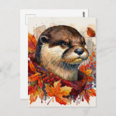 Otter Grump In Autumn Watercolor Briefkaart (Voorkant / Achterkant)