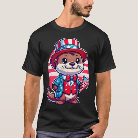 Otter Happy 4 juli Onafhankelijkheidsdag Mannen Vr T-shirt (Voorkant)