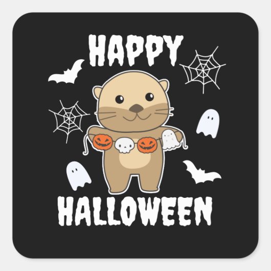 Otter Happy Halloween Pumpkin Bat Costume Vierkante Sticker (Voorkant)