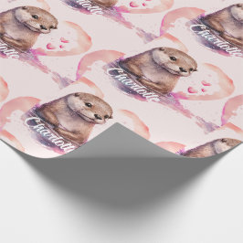 Otter Heart Waterverf Naam toevoegen Cadeaupapier