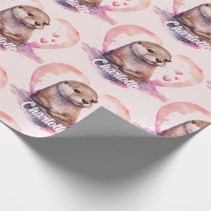 Otter Heart Waterverf Naam toevoegen Cadeaupapier