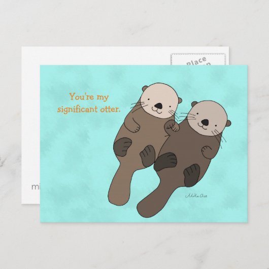 Otter Holding Hands Briefkaart Cute Otter Couple (Voorkant / Achterkant)