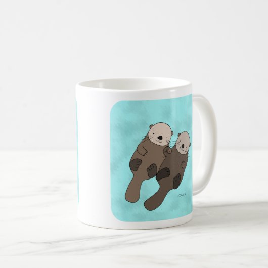 Otter Holding Hands Mok Cute Otter Couple Mok (Voorkant rechts)