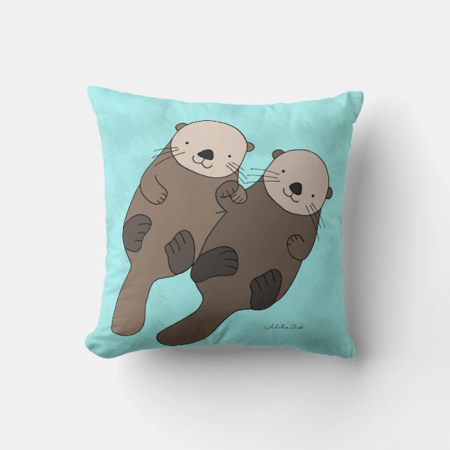 Otter Holding Hands Pillow Cute Otter Sierkussen (Voorkant)