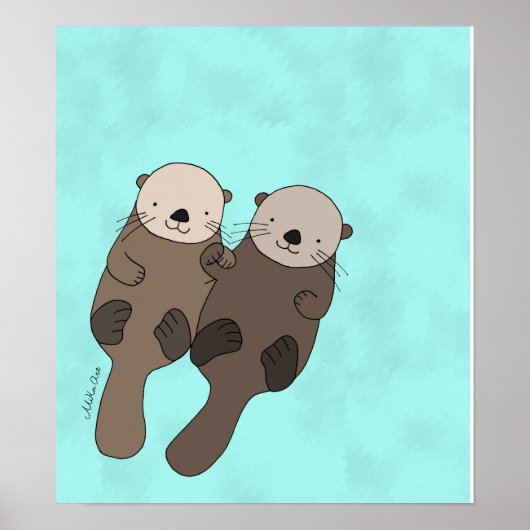 Otter Holding Hands Print Cute Otter Nautical Art (Voorkant)