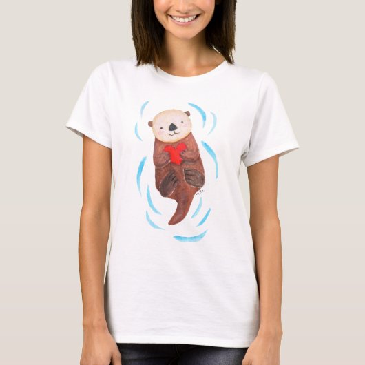 Otter Holding Heart Cute Zee Otter Graphic Art T-shirt (Voorkant)