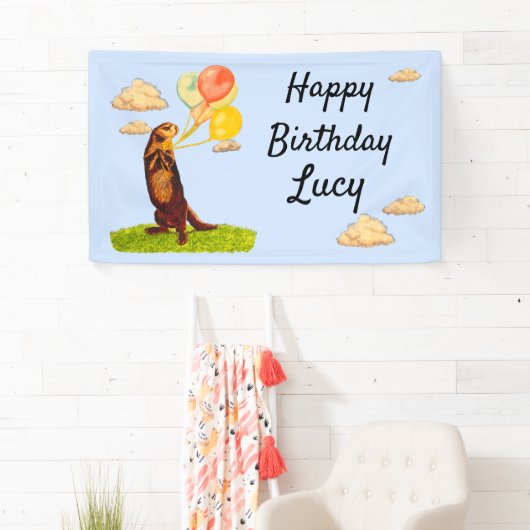 Otter Holding Party Balloons Banner (Insitu)