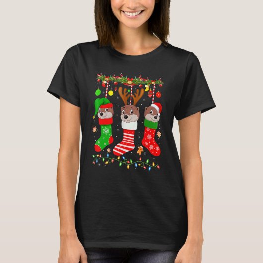 Otter In Christmas Socks Lights Otter Xmas T-shirt (Voorkant)