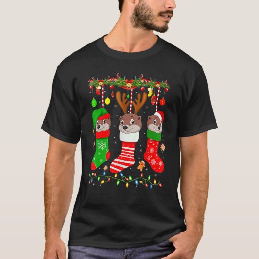 Otter In Christmas Socks Lights Otter Xmas T-shirt (Voorkant)