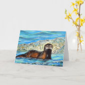 Otter in de golven 2 Schilderij Kaart (Gele Bloem)