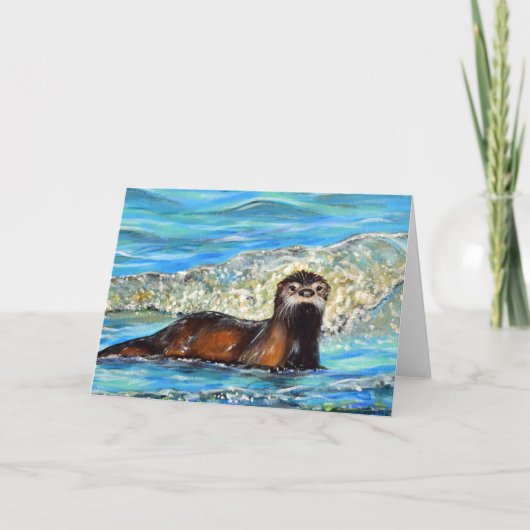 Otter in de golven 2 Schilderij Kaart (Voorkant)