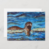 Otter in de golven die schilderen briefkaart (Voorkant / Achterkant)