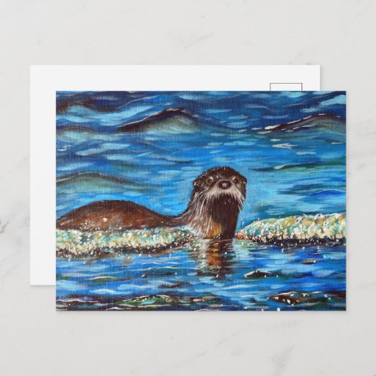 Otter in de golven die schilderen briefkaart (Voorkant / Achterkant)