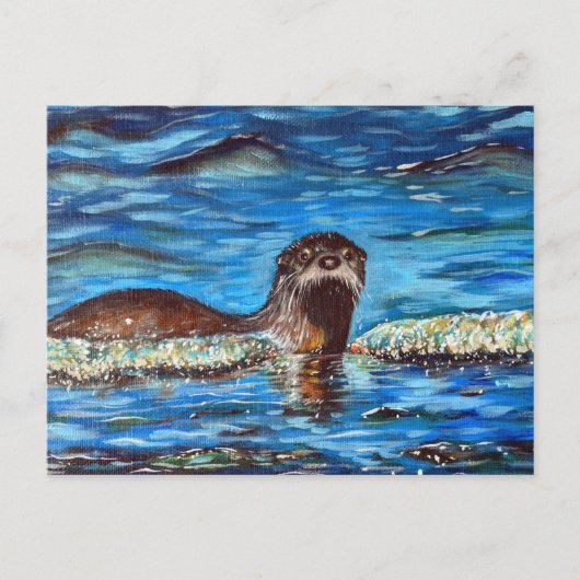 Otter in de golven die schilderen briefkaart (Voorkant)